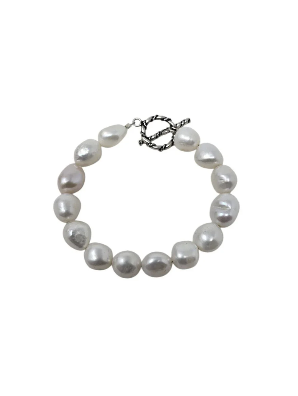 Handmade Baroque Freshwater Pearl Bracelet With Silver Tone Toggle Clasp